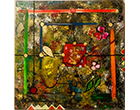 TM0022<br>
The Ground Beneath the Game - Dahdi<br>
30 x 30 inches<br>
Mixed Media on Canvas<br>
2022<br>
Available